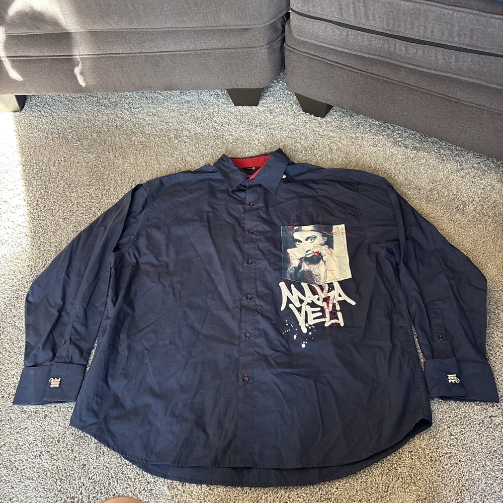 Makaveli Branded Long Sleeve Button Up Shirt Men's 3xl  Tupac Rose Concrete Y2K